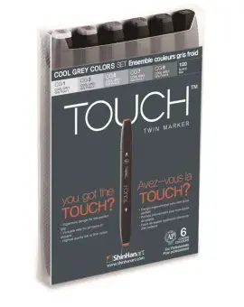 Touch Marker 2 hegyű 6 db-os filctoll készlet, Cool grey