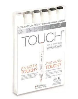 Touch Brush Marker 2 hegyű 6 db-os filctoll készlet, cool grey