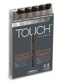 Touch Marker 2 hegyű 6 db-os grafikai filctoll készlet, Warm grey